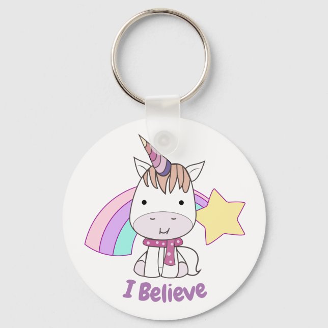 Cute Tecknad Baby Unicorn och Rainbow Nyckelring (Framsida)