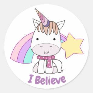 Cute Tecknad Baby Unicorn och Rainbow Runt Klistermärke