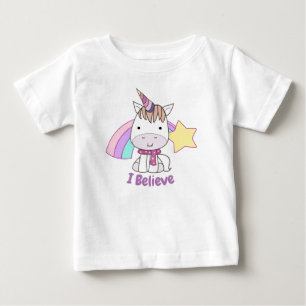 Cute Tecknad Baby Unicorn och Rainbow T Shirt