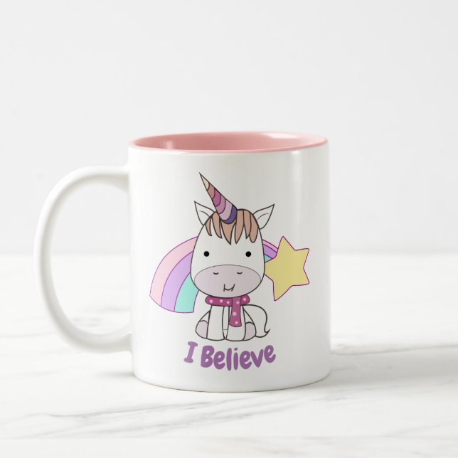 Cute Tecknad Baby Unicorn och Rainbow Två-Tonad Mugg (Vänster)
