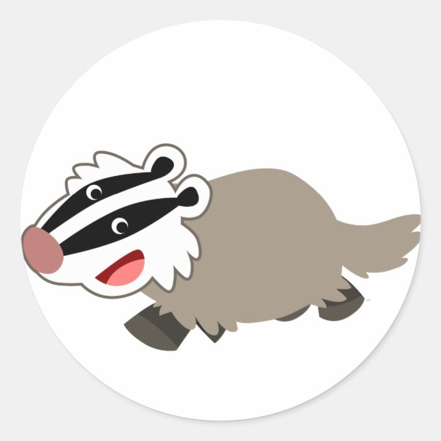 Cute Tecknad Badger-etikett Runt Klistermärke (Framsida)