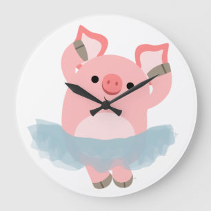 Cute Tecknad Ballerina Gris Wall Clock Stor Klocka