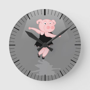 Cute Tecknad Ballet Dancing Gris Rund Klocka