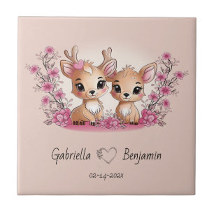 Cute Tecknad Bambi Älskare Heart Valentine Day Kakelplatta