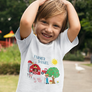 Cute Tecknad Barnyard Animals, Farmer and Tractor T Shirt