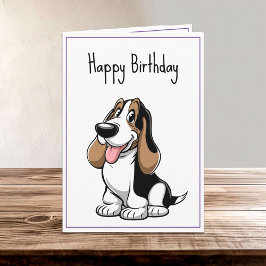 Cute Tecknad Basset Hound Puppy Hund Birthday Kort