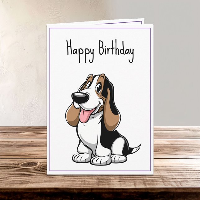Cute Tecknad Basset Hound Puppy Hund Birthday Kort (Skapare uppladdad)