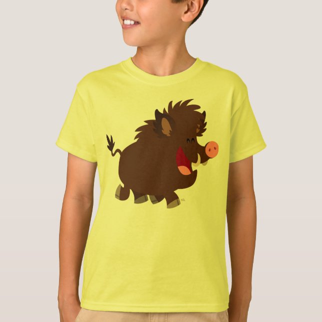 Cute Tecknad Beaming Vild Boar Children T-Shirt (Framsida)
