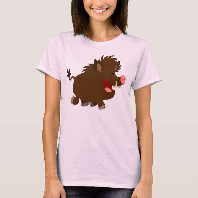 Cute Tecknad Beaming Vild Boar Women T-Shirt (Framsida)