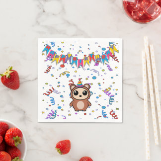 Cute Tecknad Bear Birthday Napkins | Förråd Pappersservett