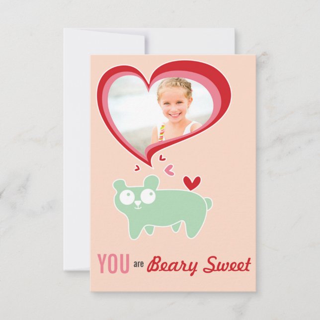 Cute Tecknad Bear Kid Classroom Valentine Photo Inbjudningar (Framsida)