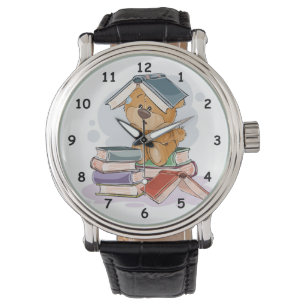 Cute Tecknad Bear Reading Bokar Armbandsur