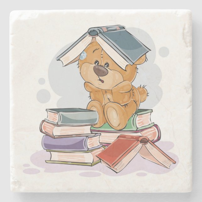 Cute Tecknad Bear Reading Bokar Stenunderlägg (Framsidan)