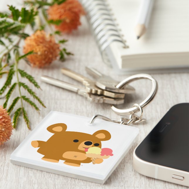 Cute Tecknad Bear with Ice Cream Acrylic Keychain (Högra Framsidan)
