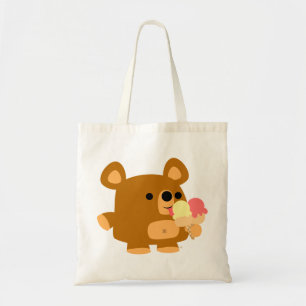 Cute Tecknad Bear with Ice Cream Bag Tygkasse
