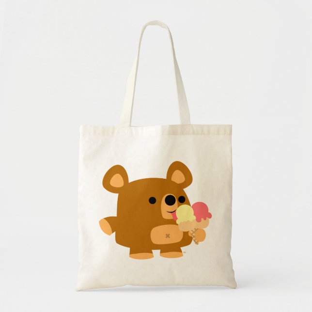 Cute Tecknad Bear with Ice Cream Bag Tygkasse (Framsidan)