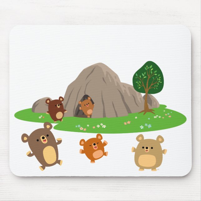 Cute Tecknad Bears i Cave Mousepad Musmatta (Framsidan)