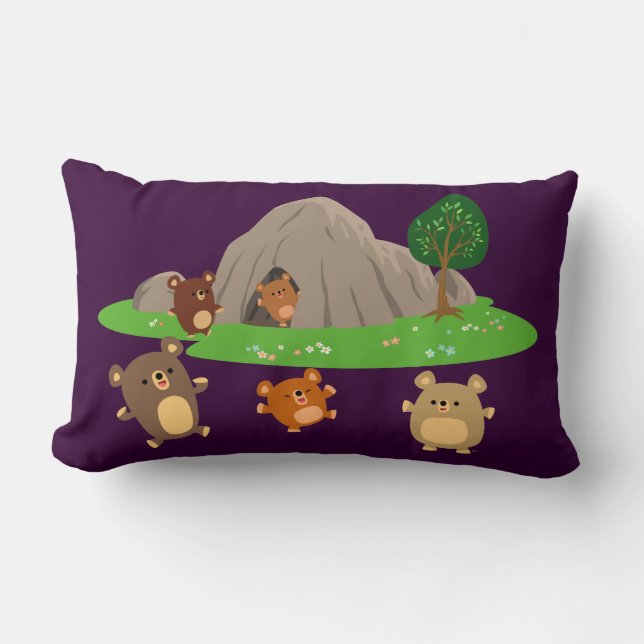 Cute Tecknad Bears i en Cave Pillow Lumbarkudde (Framsida)