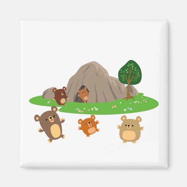 Cute Tecknad Bears i ett grovmagnet Magnet (Framsidan)