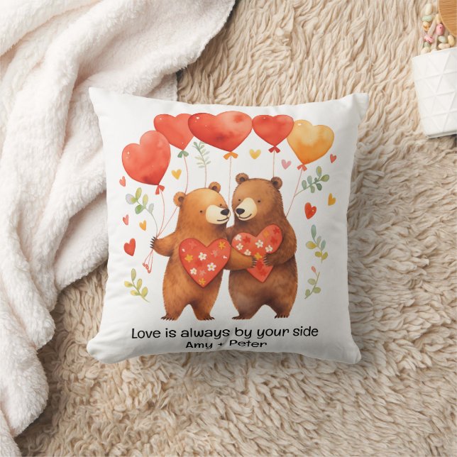 Cute tecknad Bears Kärlek Hearts Valentine Kudde (Filt)