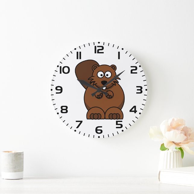 Cute Tecknad Beaver Funny Woodland Animal Stor Klocka (Skapare uppladdad)