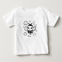 Cute Tecknad Bee Baby T-Shirt - Black and White Ka
