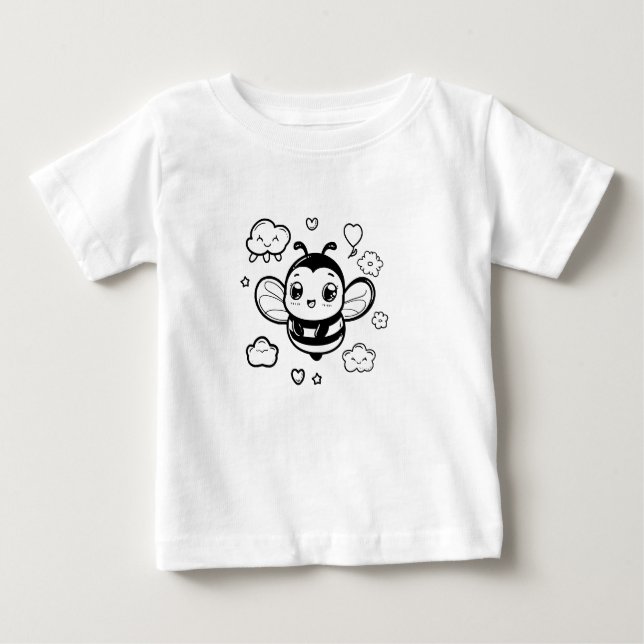 Cute Tecknad Bee Baby T-Shirt - Black and White Ka (Framsida)