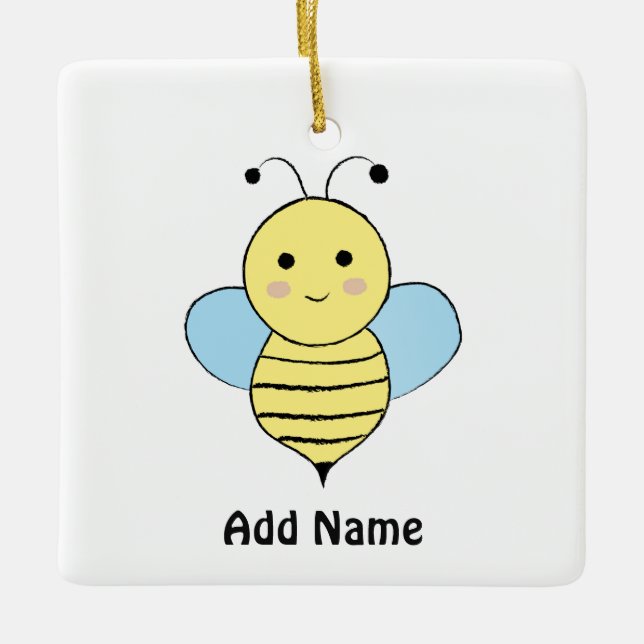 Cute Tecknad Bee Julgransprydnad Keramik (Framsida)