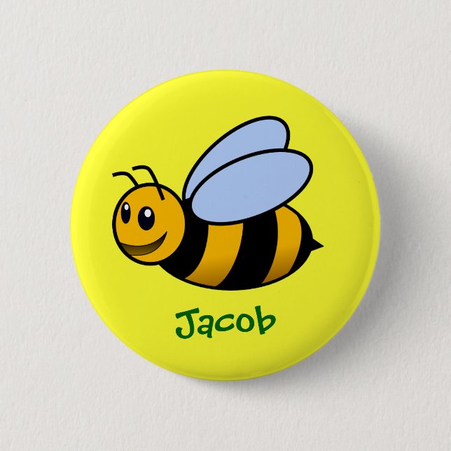Cute Tecknad Bee Personlig Namn Gift Knapp (Framsida)