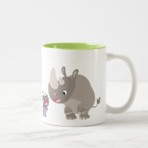 Cute Tecknad Big Rhino och Baby Rhino