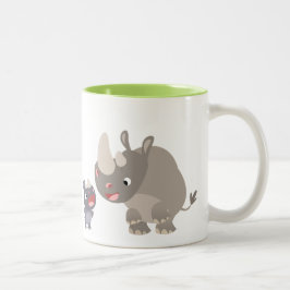 Cute Tecknad Big Rhino och Baby Rhino Två-Tonad Mugg