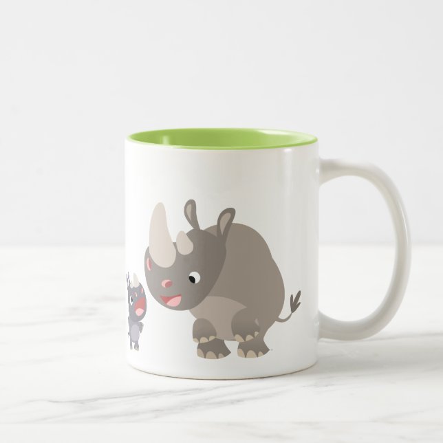 Cute Tecknad Big Rhino och Baby Rhino Två-Tonad Mugg (Höger)