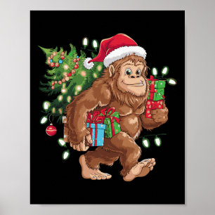 Cute Tecknad Bigfoot Julgran Ljus Sasquat Poster