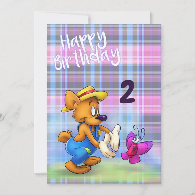 Cute Tecknad Birday Card Tack Kort (Framsida)