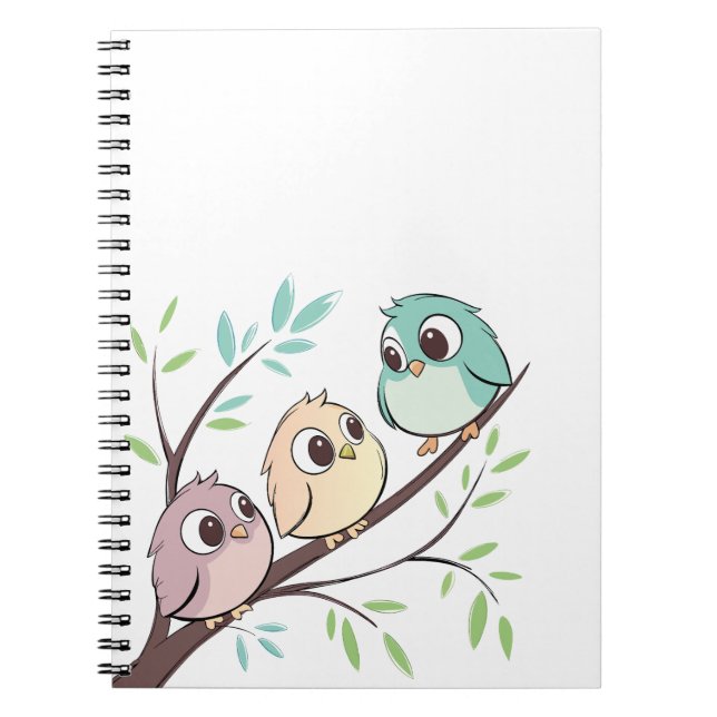 Cute Tecknad Birds på Träd Gren - Bärbara datorer Anteckningsbok (Framsidan)
