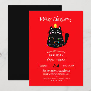 Cute tecknad Black cat Julgran Inbjudningar
