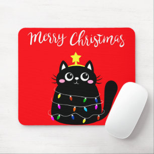 Cute tecknad Black cat Julgran Musmatta