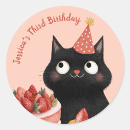 Cute Tecknad Black Cat Kids Purr-fect Birthday Runt Klistermärke