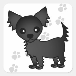 Cute Tecknad Black Chihuahua med lång smak Fyrkantigt Klistermärke