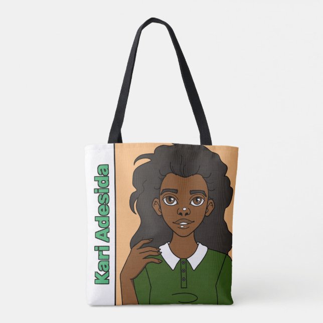 Cute Tecknad Black Girl Namn School Bibliotek Bag Tygkasse (Baksida)