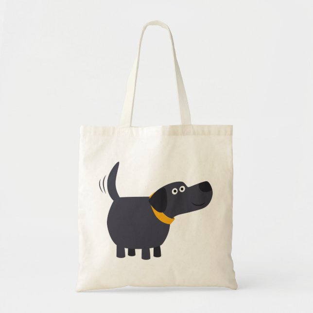 Cute Tecknad Black Labrador Bag Tygkasse (Framsidan)