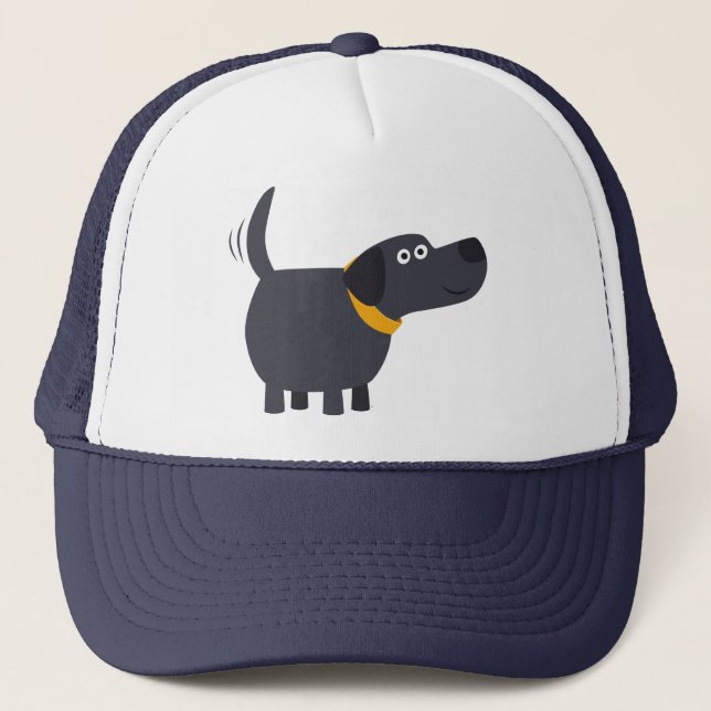 Cute Tecknad Black Labrador Hat Truckerkeps (Framsida)