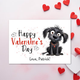 Cute Tecknad Black Puppy Lycklig Valentineser Julkort