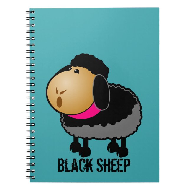 Cute Tecknad Black Sheep Teckning Anteckningsbok Med Spiral (Framsidan)
