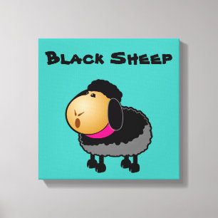 Cute Tecknad Black Sheep Teckning Canvastryck