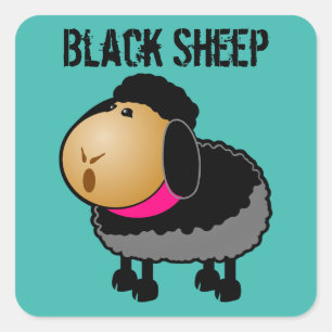 Cute Tecknad Black Sheep Teckning Fyrkantigt Klistermärke