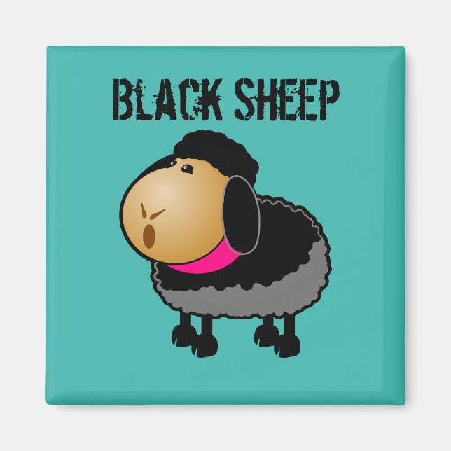 Cute Tecknad Black Sheep Teckning Magnet (Framsidan)