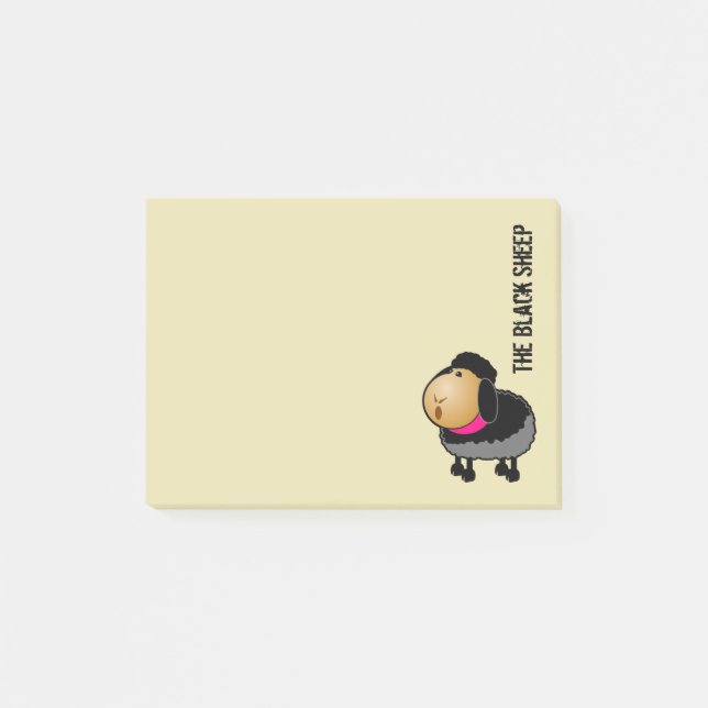 Cute Tecknad Black Sheep Teckning Post-it Block (Framsida)