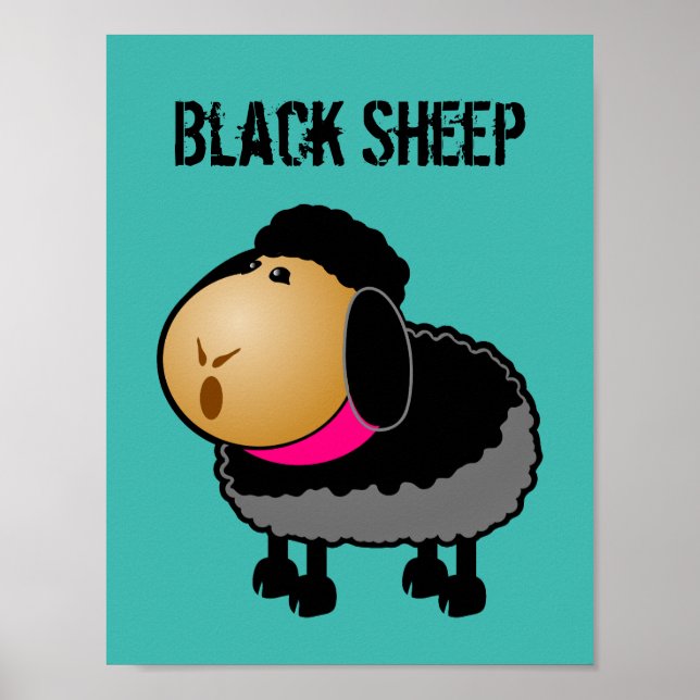 Cute Tecknad Black Sheep Teckning Poster (Framsidan)