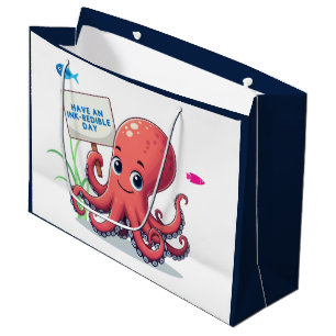 Cute, tecknad bläckfisk med fisk